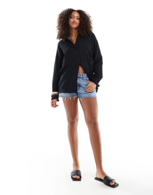 Asos Design Oversized Textured Cotton Shirt In Black