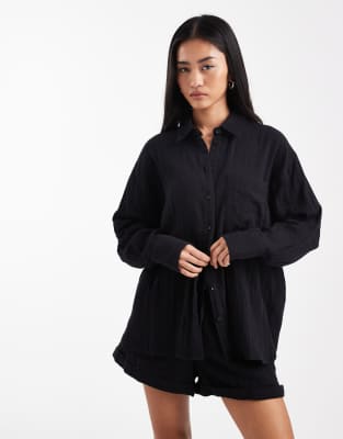 ASOS DESIGN oversized textured cotton shirt in black