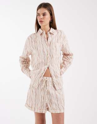 Asos Design Oversized Textured Cotton Shirt In Neutral