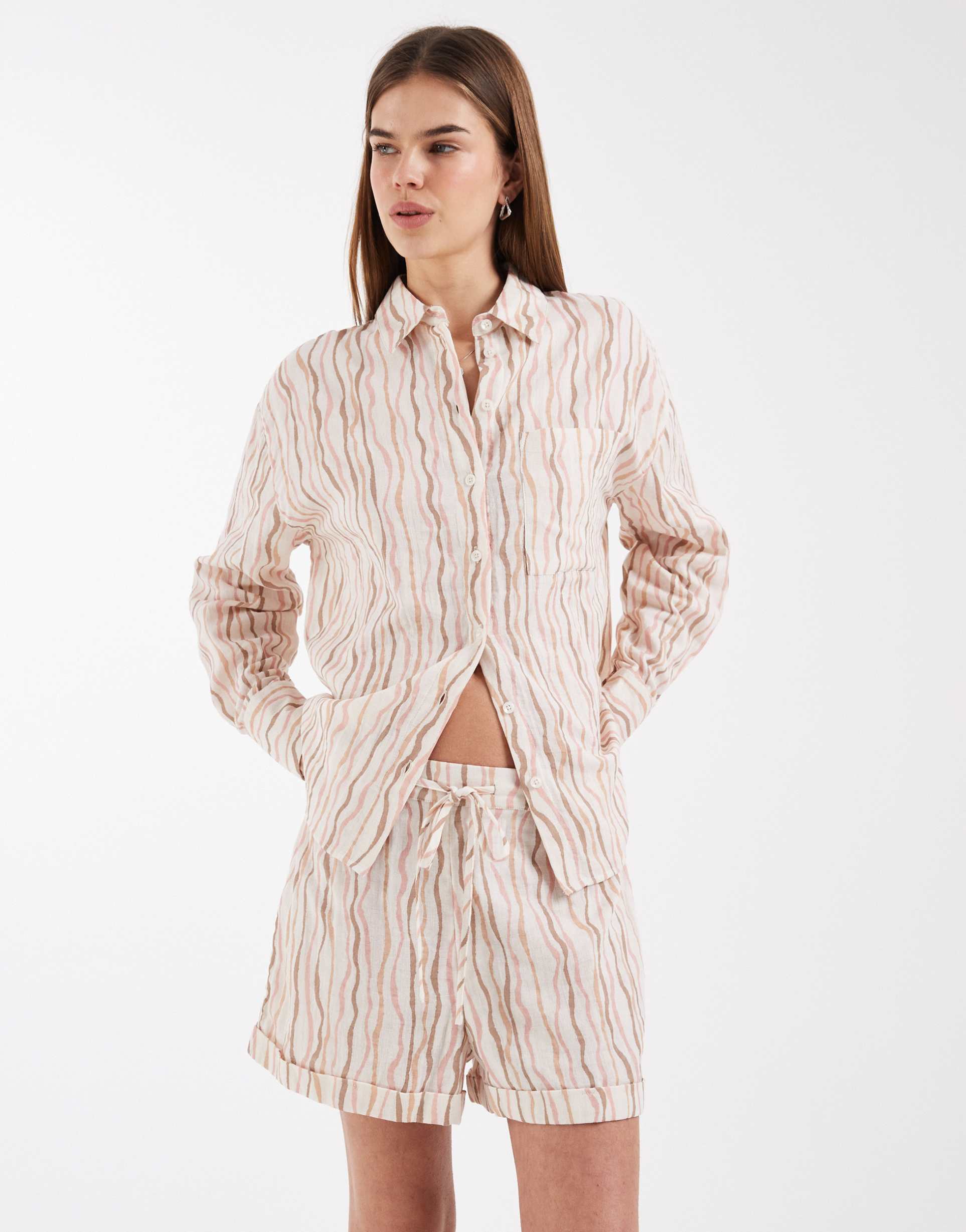 asos design oversized textured cotton shirt in stripes