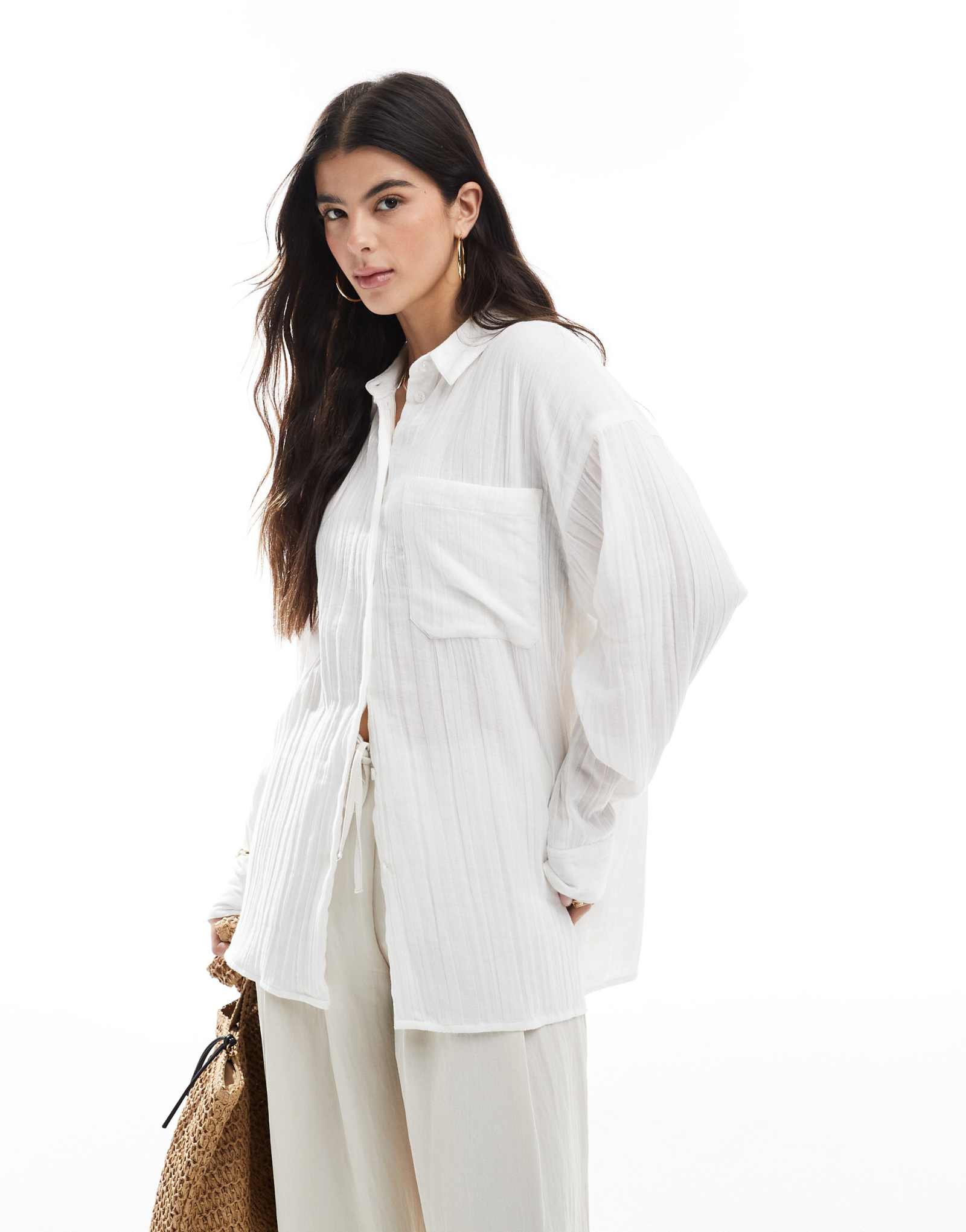 Белая рубашка из текстурированного хлопка оверсайз от ASOS DESIGN