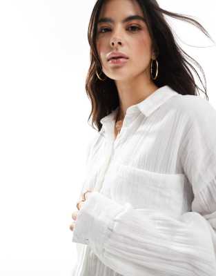 Asos Design Oversized Textured Cotton Shirt In White