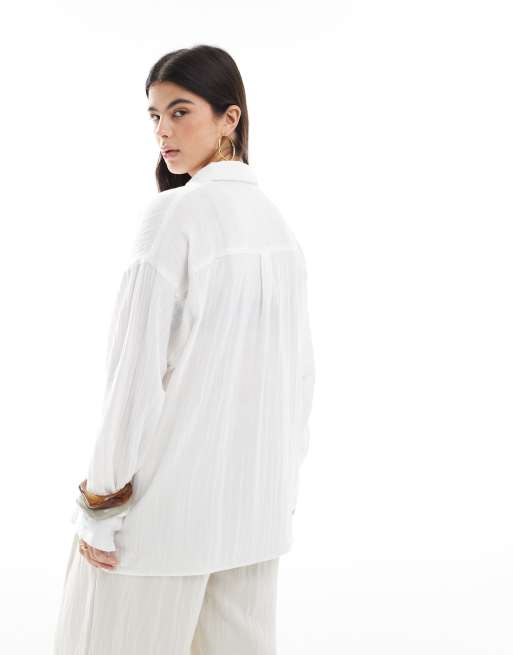 ASOS DESIGN oversized textured cotton shirt in white, 3 of 4