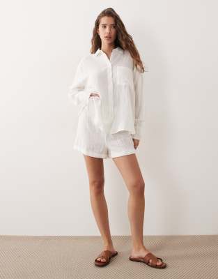 Asos Design Oversized Textured Cotton Shirt In White