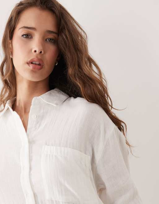 ASOS DESIGN oversized textured cotton shirt in white, 2 of 4