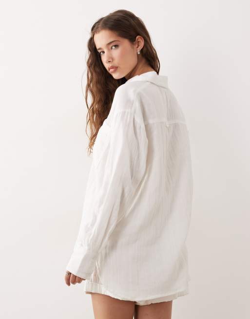 ASOS DESIGN oversized textured cotton shirt in white, 4 of 4