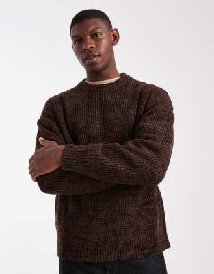 Asos Design Oversized Textured Crew Neck Knit Sweater In Multi
