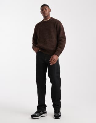 Asos Design Oversized Textured Crew Neck Knit Sweater In Multi