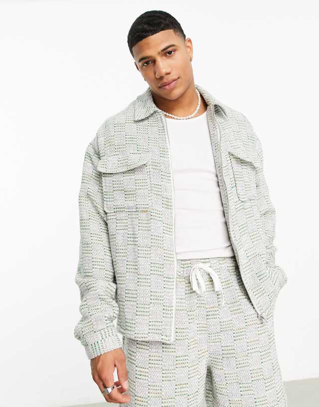 ASOS DESIGN oversized textured harrington jacket in gray - part of a set