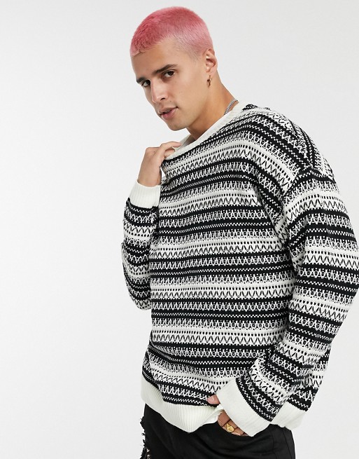 ASOS DESIGN oversized textured jumper in monochrome pattern