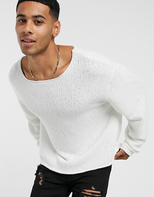 ASOS DESIGN oversized textured jumper in off white