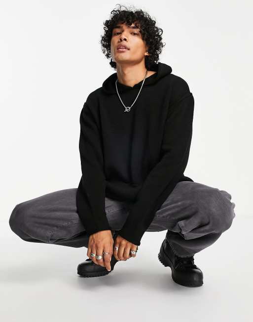 ASOS DESIGN oversized textured knit hoodie in black