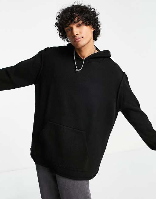 ASOS DESIGN oversized textured knit hoodie in black