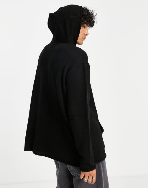 ASOS DESIGN oversized textured knit hoodie in black