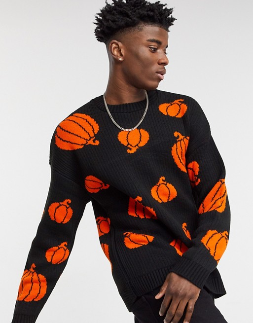 ASOS DESIGN oversized textured knit jumper with pumpkin design