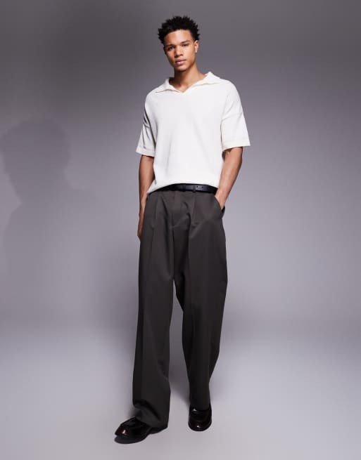ASOS DESIGN oversized textured knit notch neck polo in ecru, 2 of 5