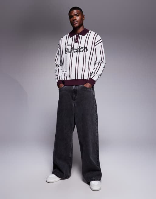 ASOS DESIGN oversized textured knit polo shirt with sports graphic in gray, 2 of 5