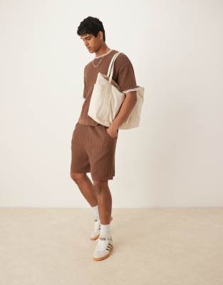 Asos Design Oversized Textured Knit Shorts In Brown