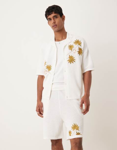 ASOS DESIGN oversized textured knit shorts in ecru - part of a set - view 1