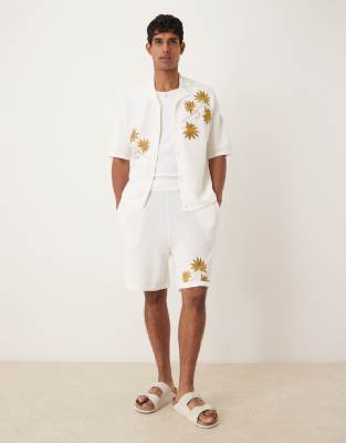 Asos Design Oversized Textured Knit Shorts In White