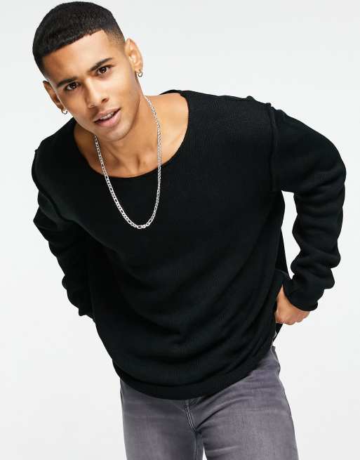 ASOS DESIGN oversized textured knit sweater in black | ASOS