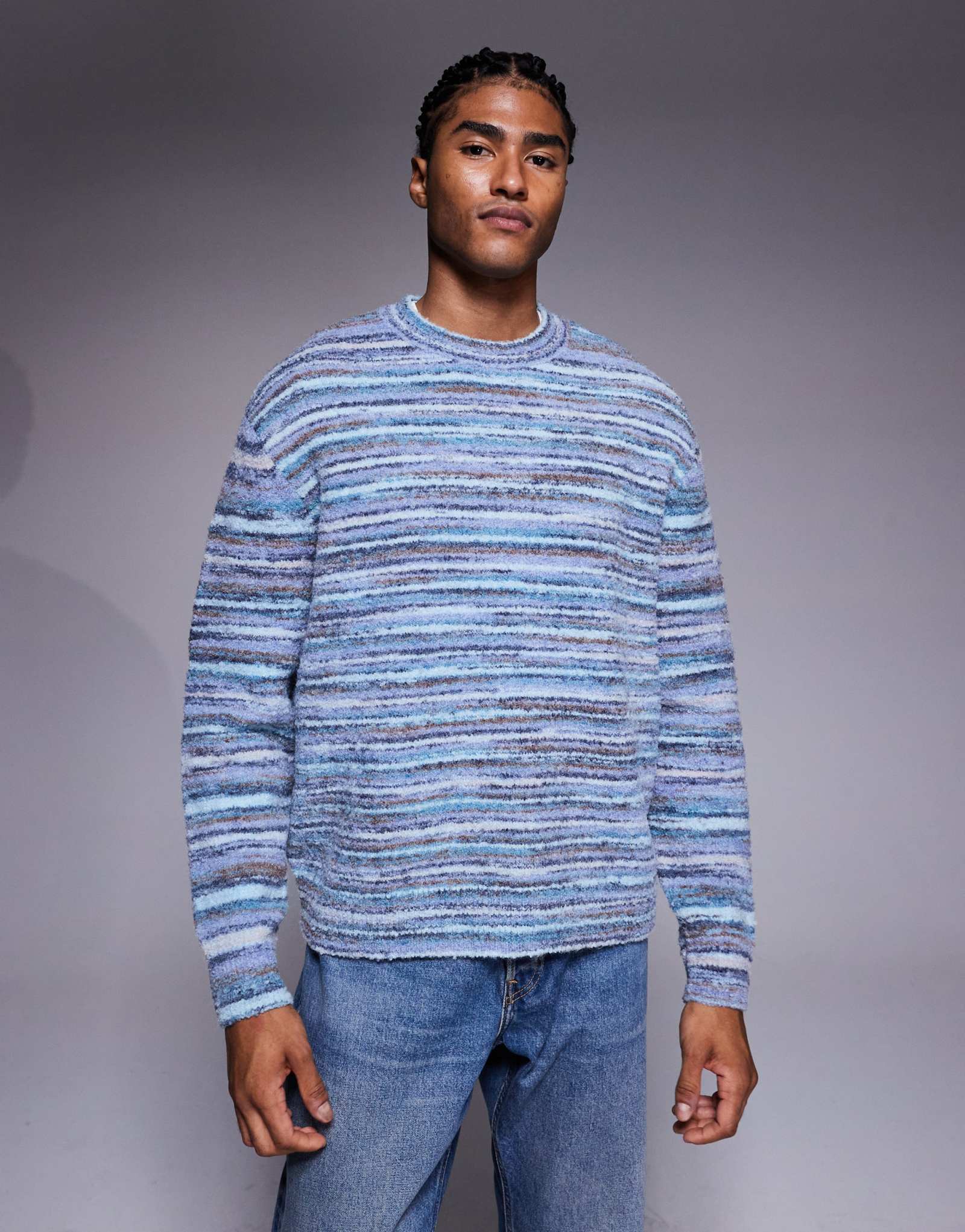 ДИЗАЙНЕРСКИЙ свитер оверсайз из текстурированной вязки ASOS DESIGN в синюю полоску