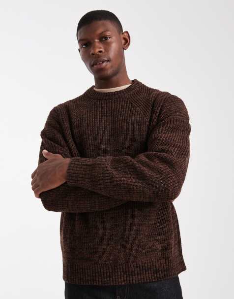 ASOS DESIGN oversized textured knitted jumper in brown twist - view 1