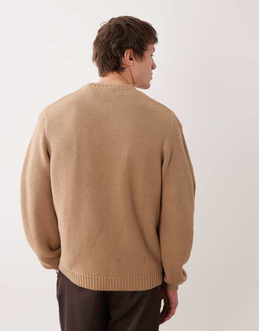ASOS DESIGN oversized textured knitted jumper in tan, 3 of 5