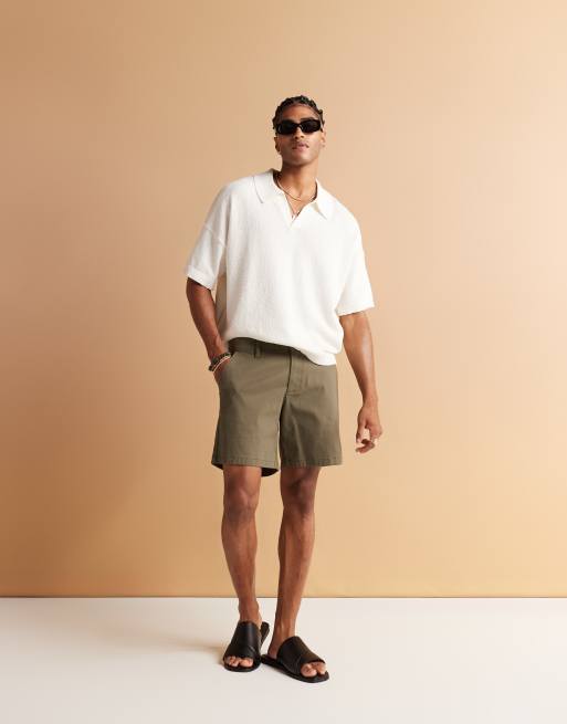 ASOS DESIGN oversized boxy fit lightweight boucle knit notch neck polo in ecru