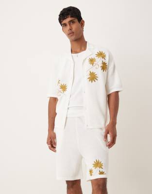 ASOS DESIGN oversized textured knitted shorts co-ord in ecru-Neutral