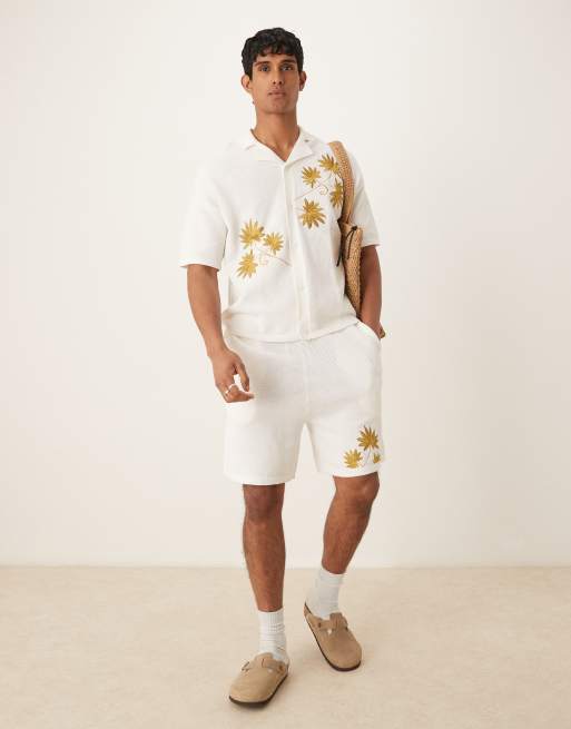 ASOS DESIGN oversized textured knitted shorts in off white (part of a set)