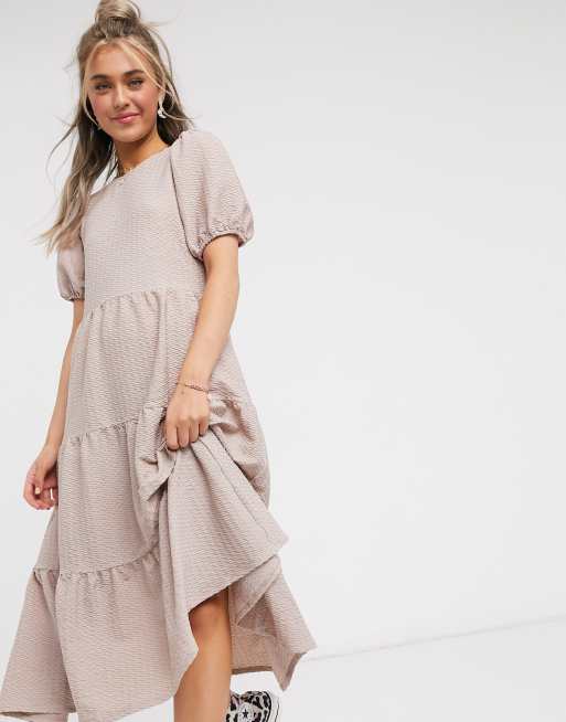 ASOS DESIGN oversized textured midi smock dress in toast | ASOS