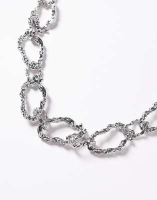 Asos Design Oversized Textured Molten Chain Necklace In Silver