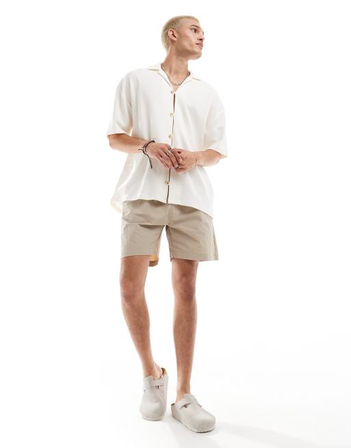 ASOS DESIGN oversized textured polo shirt in cream , 2 of 4