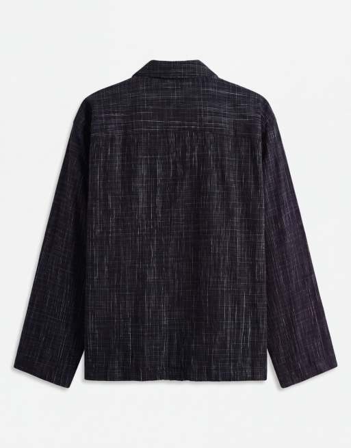 ASOS DESIGN oversized textured revere check shirt in black, 7 of 7
