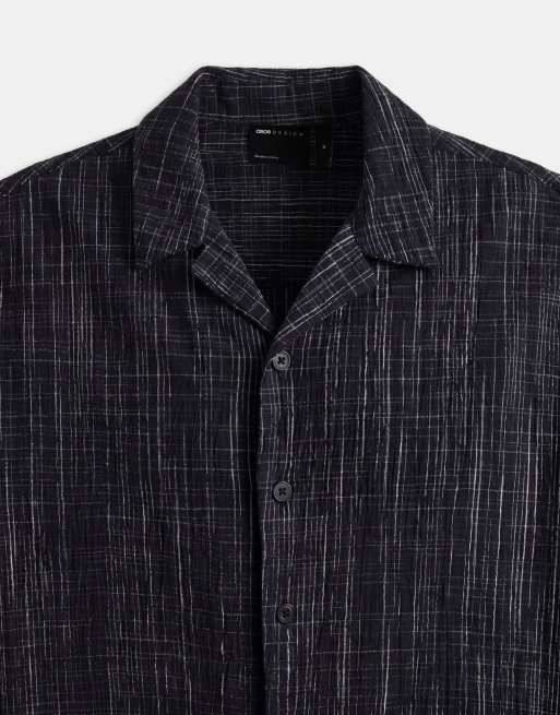ASOS DESIGN oversized textured revere check shirt in black, 9 of 9