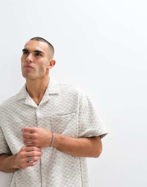 ASOS DESIGN oversized textured revere shirt in ecru (part of a set) - view 1