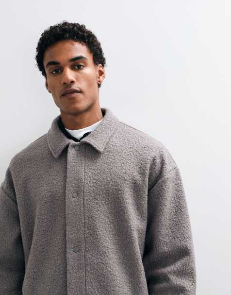 ASOS DESIGN oversized textured shacket in grey - view 1