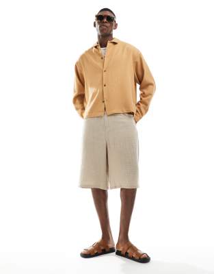 Asos Design Oversized Textured Shirt In Brown