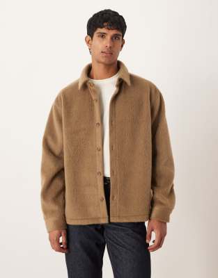 Asos Design Oversized Textured Shirt In Brown