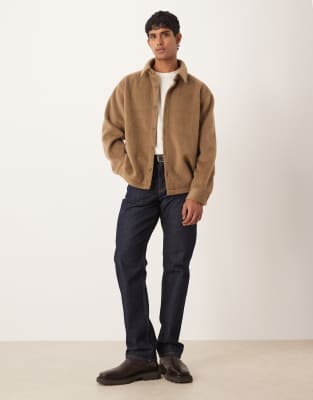 Asos Design Oversized Textured Shirt In Brown