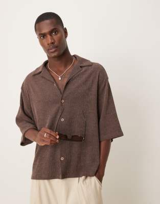 ASOS DESIGN oversized textured shirt in brown - view 1