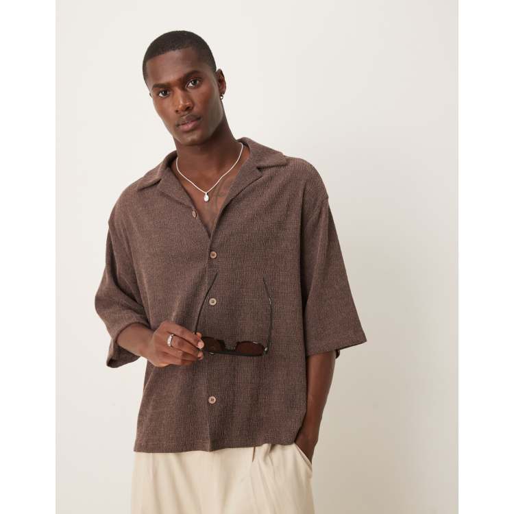 ASOS DESIGN oversized textured shirt in brown | ASOS