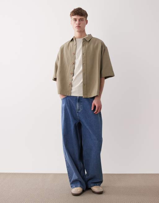 ASOS DESIGN oversized textured shirt in brown, 3 of 5