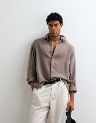 Asos Design Oversized Textured Shirt In Brown