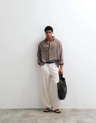 Asos Design Oversized Textured Shirt In Brown