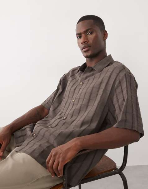 ASOS DESIGN oversized textured shirt in brown - view 1