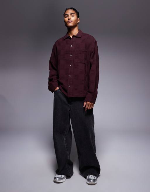 ASOS DESIGN oversized textured shirt in burgundy