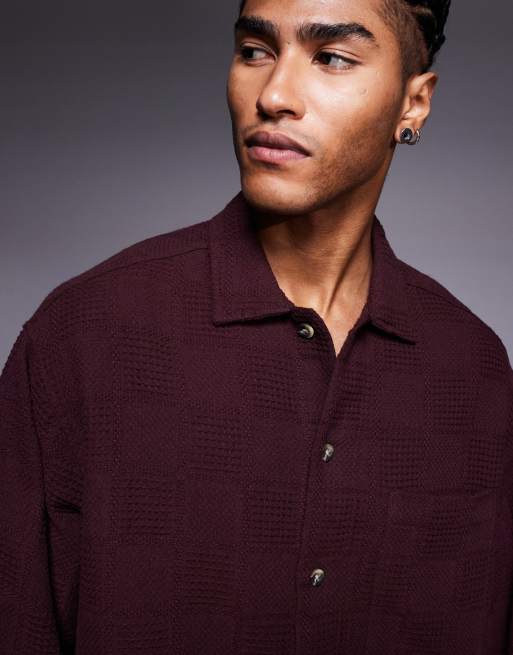 ASOS DESIGN oversized textured shirt in burgundy