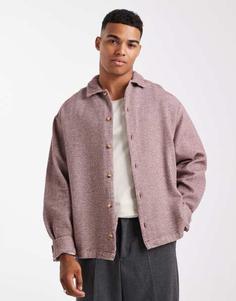 ASOS DESIGN oversized textured shirt in burgundy - view 1